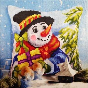 Orchidea 9563 Zweigart “Snowman” Cross Stitch Pillow Kit 16” X 16” NEW